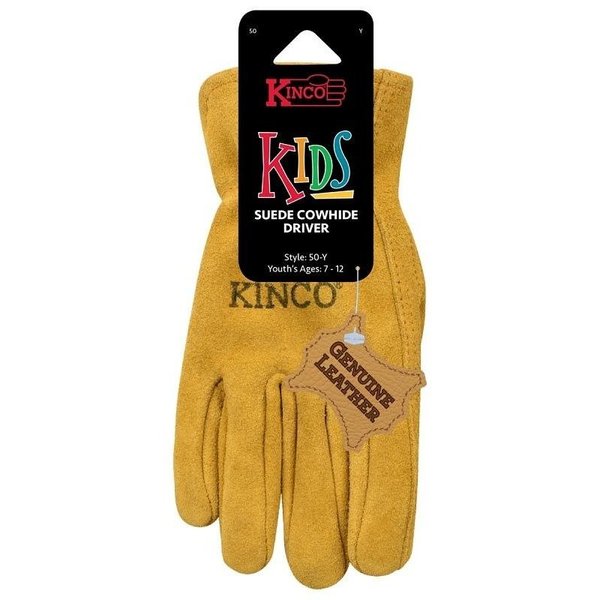 Kinco Driver Gloves, Men's, S, Keystone Thumb, EasyOn Cuff, Suede Cowhide Leather, Gold 50-KS